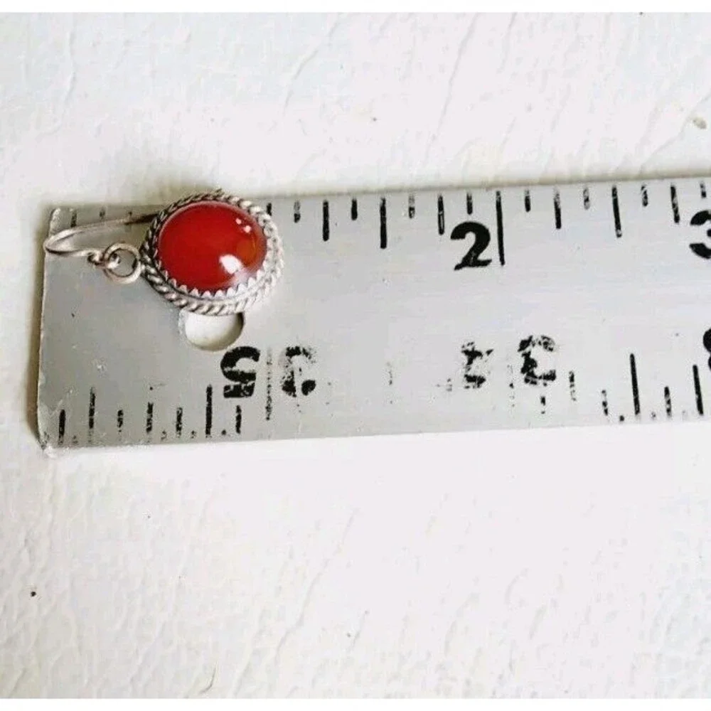 Native American AMB Sterling 925 Silver Carnelian Handmade Ovals Earrings 4.73g - Picture 6 of 7